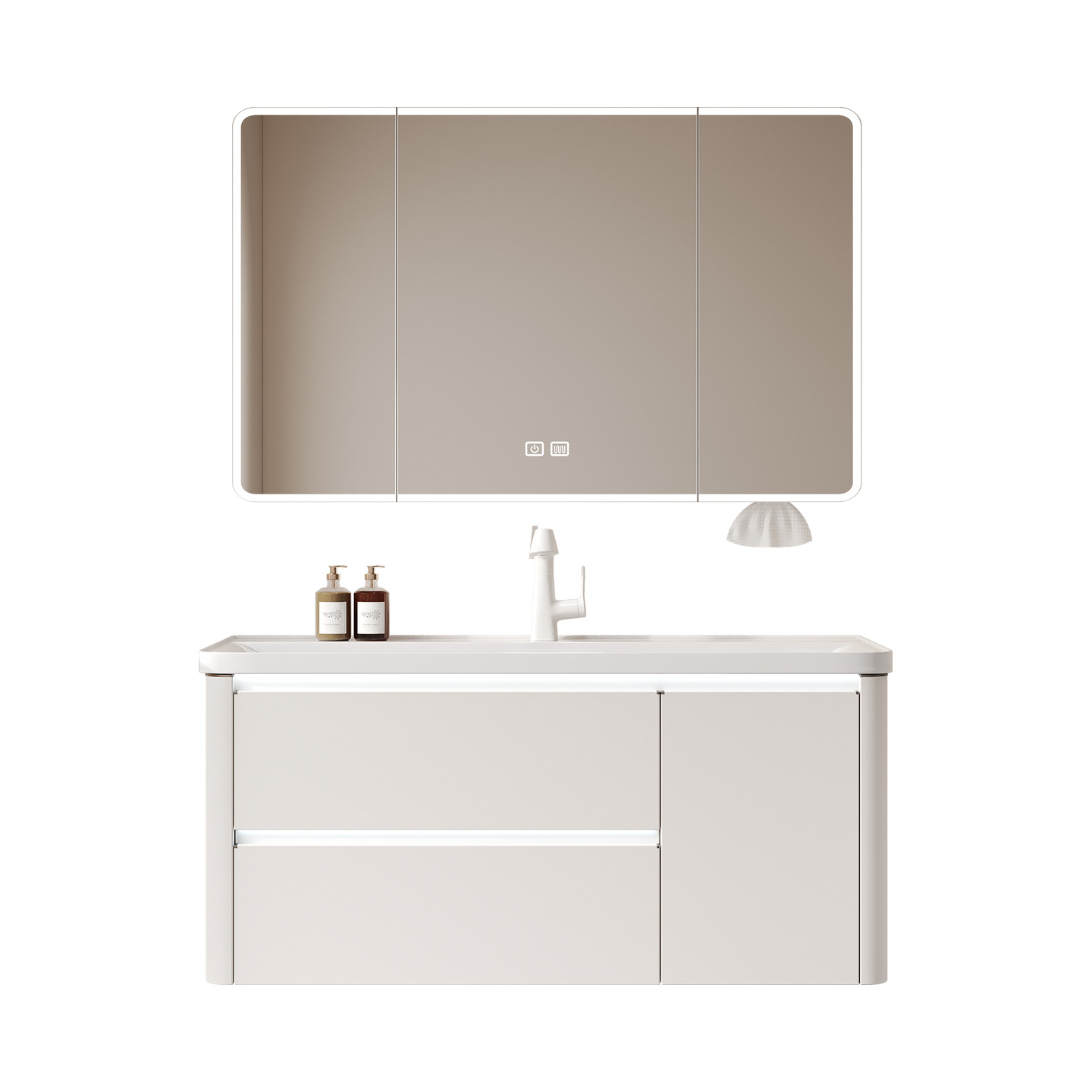 Gabinete de baño de acero inoxidable grueso para profundizar en una bañera de mar de doble capa cajón gabinete de baño principal lámpara de inducción