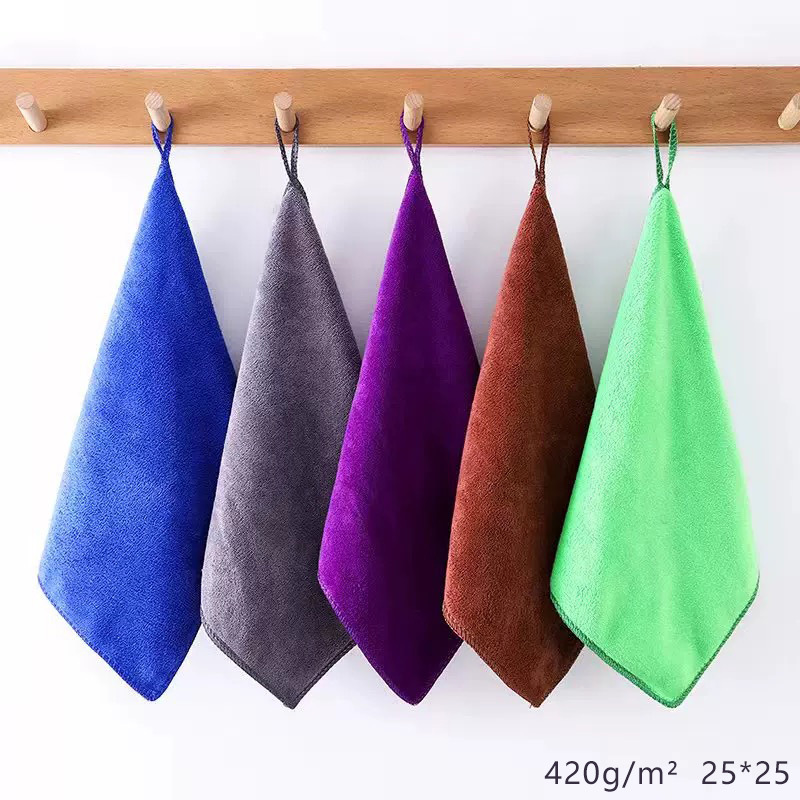 420g thickened 25*25 square towel housekeeping cloth car towel with hook kindergarten small square towel