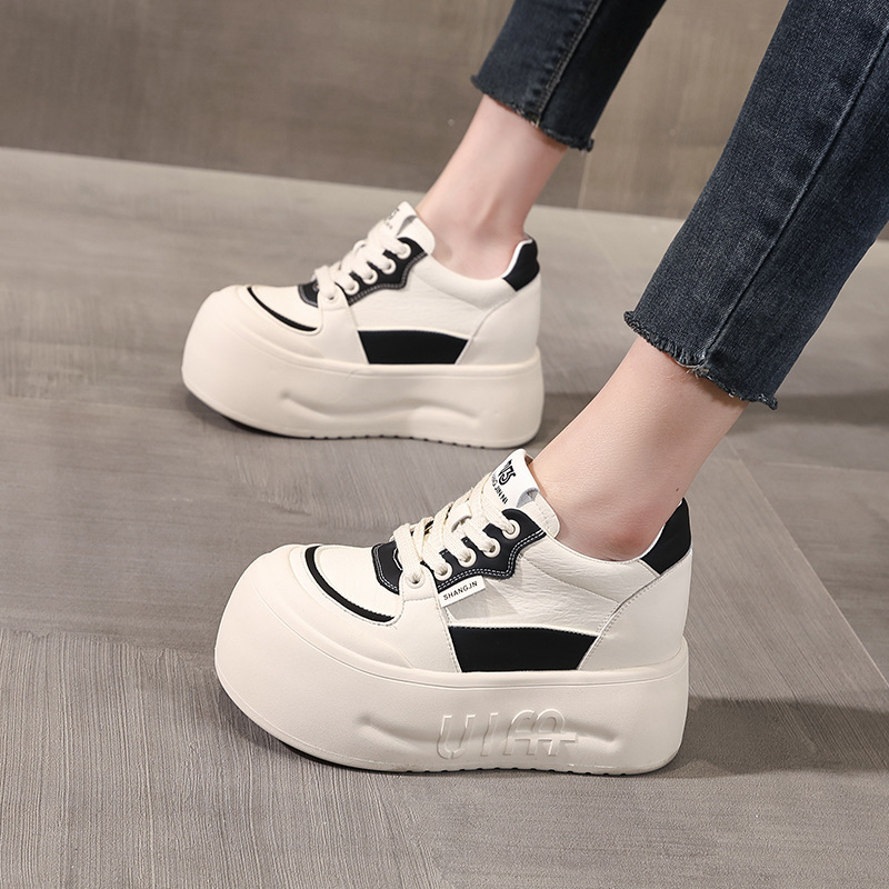 Giày sneaker nữ đế dày tăng chiều cao, mũi đầu to phong cách thể thao — ngọc trai trắng