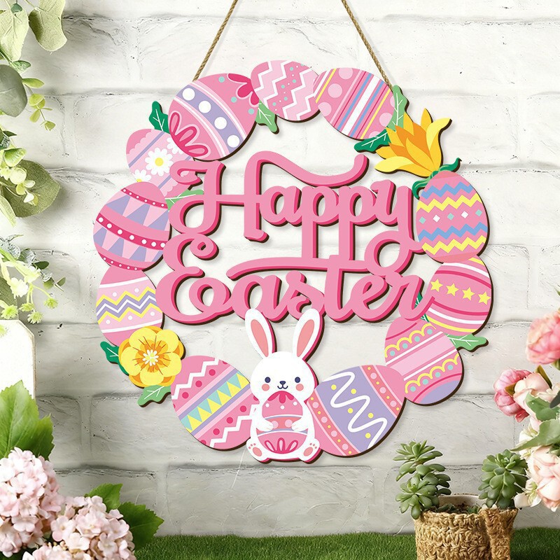 Cross-Border Easter Decoration Front Door Sign, Holiday Farmhouse Porch Wooden Egg Wreath Crafts Hanging Ornament Cross-Border Easter Decoration Front Door Sign, Holiday Farmhouse Porch Wooden Egg Wreath Crafts Hanging Ornament