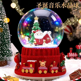 圣诞礼物水晶球发光音乐盒旋转八音盒自动飘雪创意礼品摆件男女孩