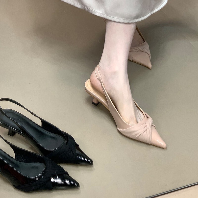 Fairy Style Nude Pink High Heels for Women, French Gentle Temperament, Pointed Toe Stiletto Shoes, Toe-Back Hollow Commuting Sandals