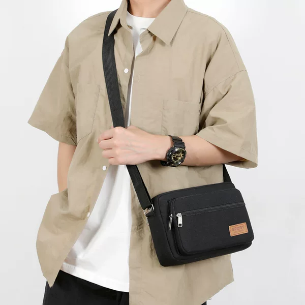 Multi-Layer Business Bag, Canvas Cross-Body Bag, Shoulder Bag, Cross-Body Bag, Casual Bag, Men's Small Square Bag