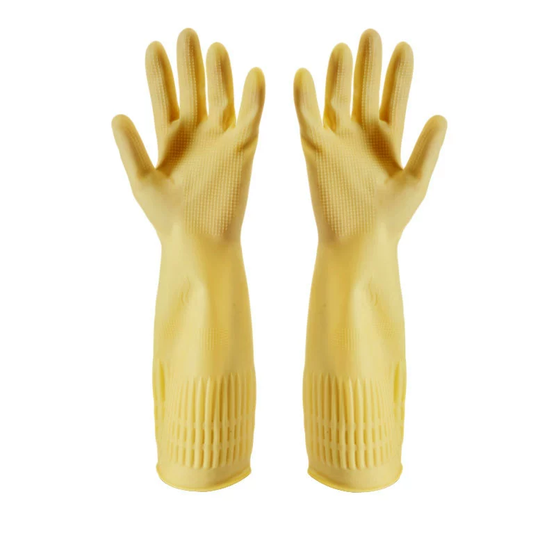 粤龙 Extended latex gloves for household kitchen dishwashing rubber durable thickened laundry labor protection industrial gloves wholesale