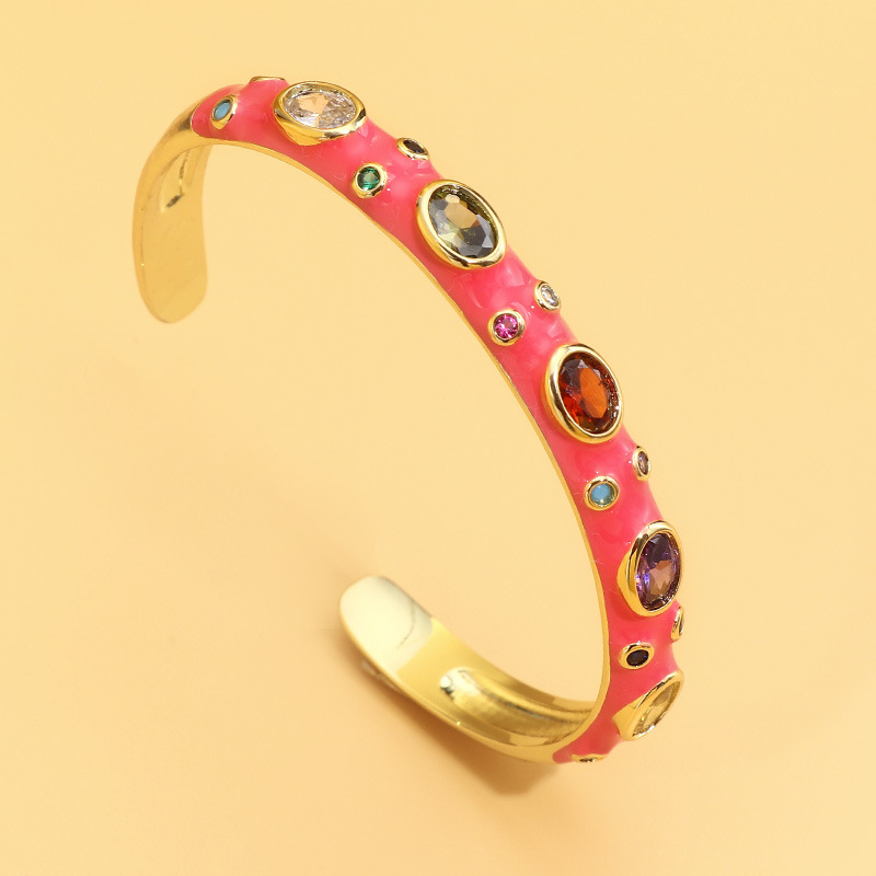 Ethnic Style Oval Copper Enamel Zircon Bangle 1 Piece