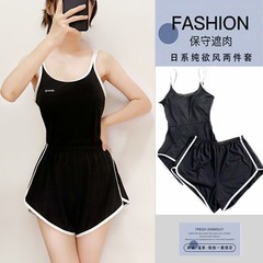 2024新款泳衣女連體平角兩件套死庫水緊身連體日系學生溫泉游泳裝