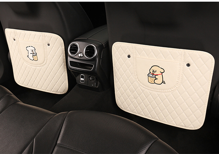 Embroidered Milk Tea Puppy Anti-Kick Mat Car Seat Back Anti-Kick Mat Car Seat Anti-Dirt Mat Anti-Collision Mat for Car Interior