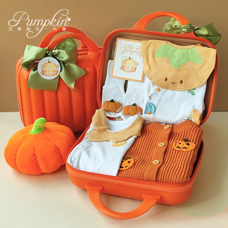 Baby Gift Box Small Pumpkin Orange Orange Baby Spring Autumn and Winter Ha Clothes Cotton Knitted Sweater suit Gift