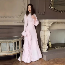 亚马逊欧美跨境2025年春季温柔风复古优雅高贵长袖长裙连衣裙女