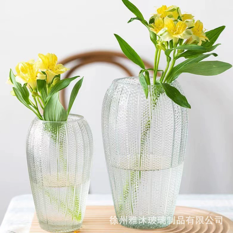 Простая тисненая стеклянная ваза для гостиной домашняя столешница декоративная украшение прозрачная вода богатая бамбуковая ваза