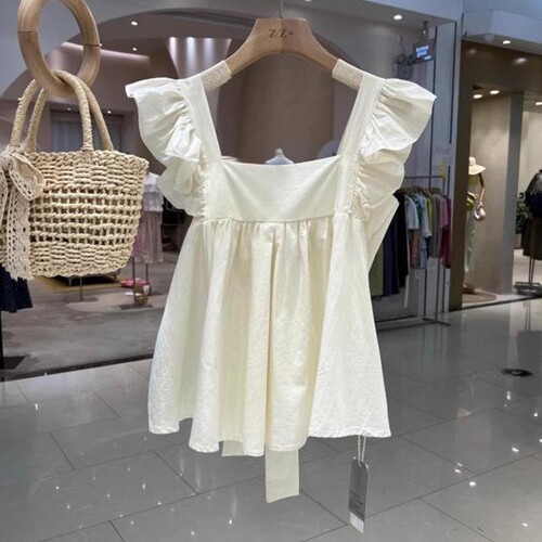 Sweet Lace-Back Two-Piece Butterfly Bow Straps Flying Sleeve Women's Summer Minority Cover Stomach Slimming Top