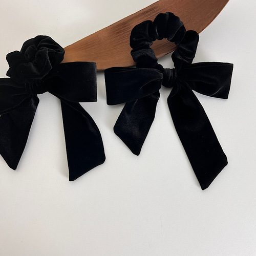 French velvet ribbon bow hair tie for autumn and winter, Korean INS vintage high elasticity hair tying headband