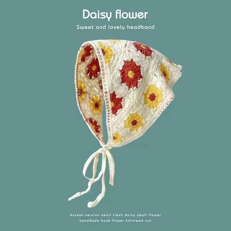 [Liquidación de precio de fábrica] Versión coreana de la bufanda triangular hueca de crochet de punto femenino dulce y lindo sombrero de pañuelo de flores de estilo femenino