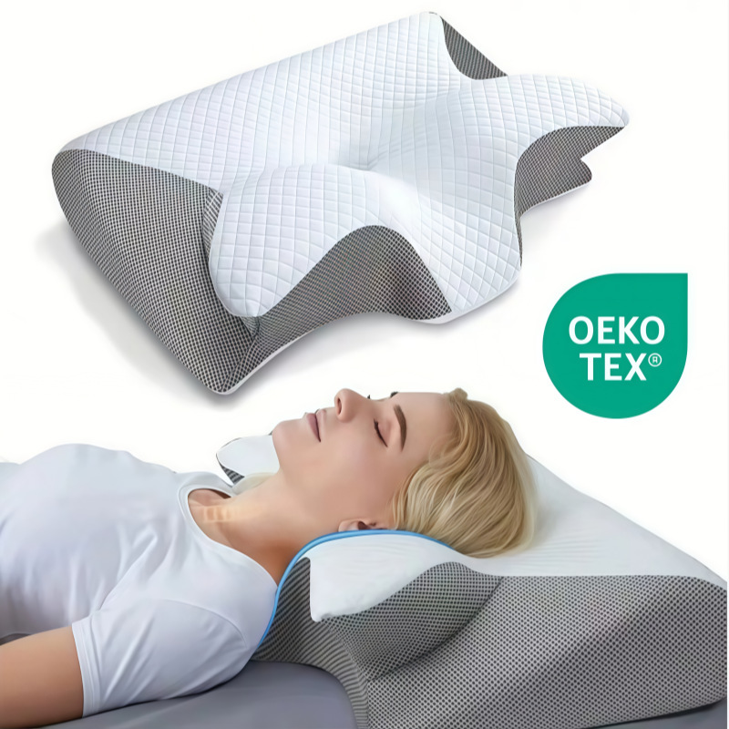 卷装牛角记忆睡眠枕头家用护颈椎零压力慢回弹牛角形记忆棉蝶形枕|undefined
