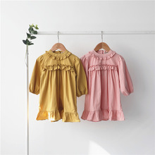 断码清仓3  日韩品牌童装工厂春款女童大花边领连衣裙女宝宝宽松