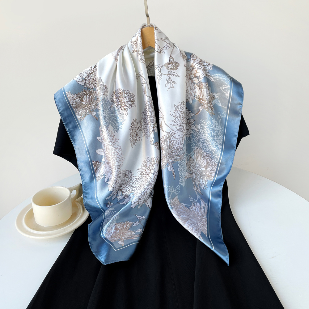 Women's Large Square Silk Scarf 90x90cm Retro Style Print Headscarf Middle Eastern Satin Fashion Accessory_voghion.com
