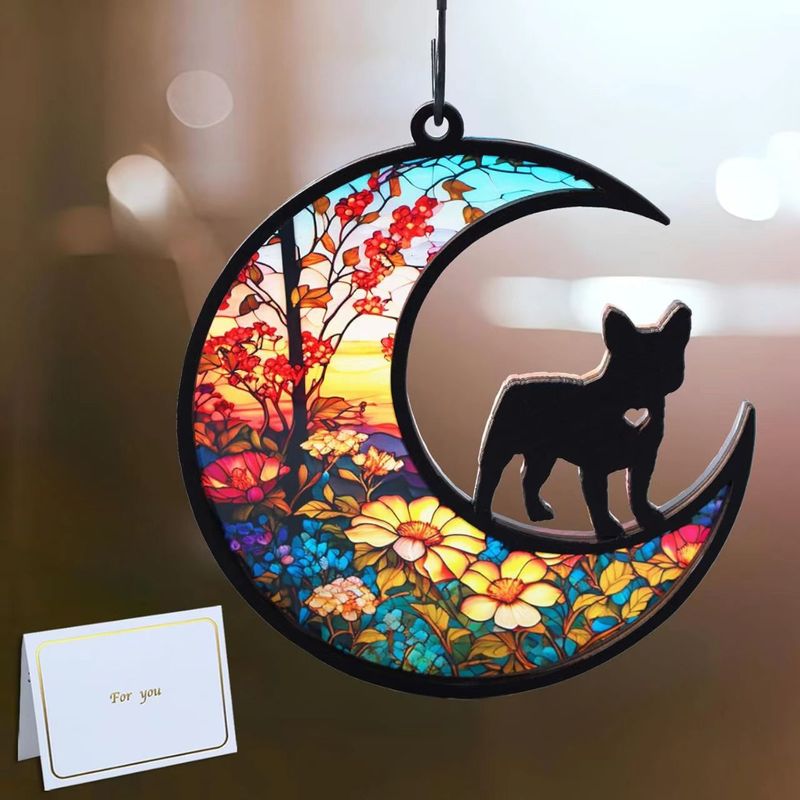 犬記念ギフト月の上の犬カラーアクリルハンギングキャッチャーペット記念シンパシーギフト|undefined