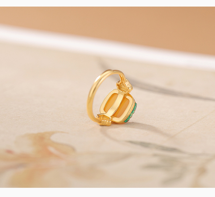 Nhẫn bạc S925 hình hồ lô hoa sen mặt oval phong cách vintage — Một mảnh chi tiết 5
