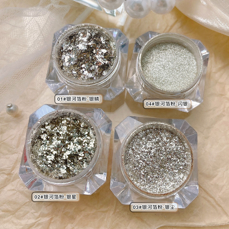 Flash nail glitter fragments Galaxy fine pink white magic mirror powder sequins Silver Internet celebrity nail decoration silver foil Flash nail glitter fragments Galaxy fine pink white magic mirror powder sequins Silver Internet celebrity nail decoration silver foil