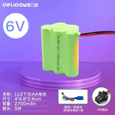 3.6V4.8V6V7.2V8.4v rechargeable Ni-MH battery, Hibrid akkumulyator batareyaları - 6v2700mah-upper-2-lower-3-sm-plug