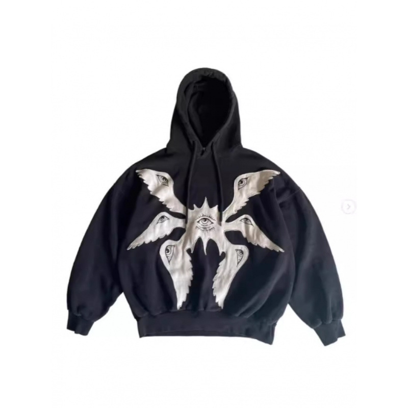 Y2K Gothic Angel Print Oversized Hoodie – Dark Aesthetic Unisex Pullover, Vintage Streetwear With 3D Embroidery_voghion.com