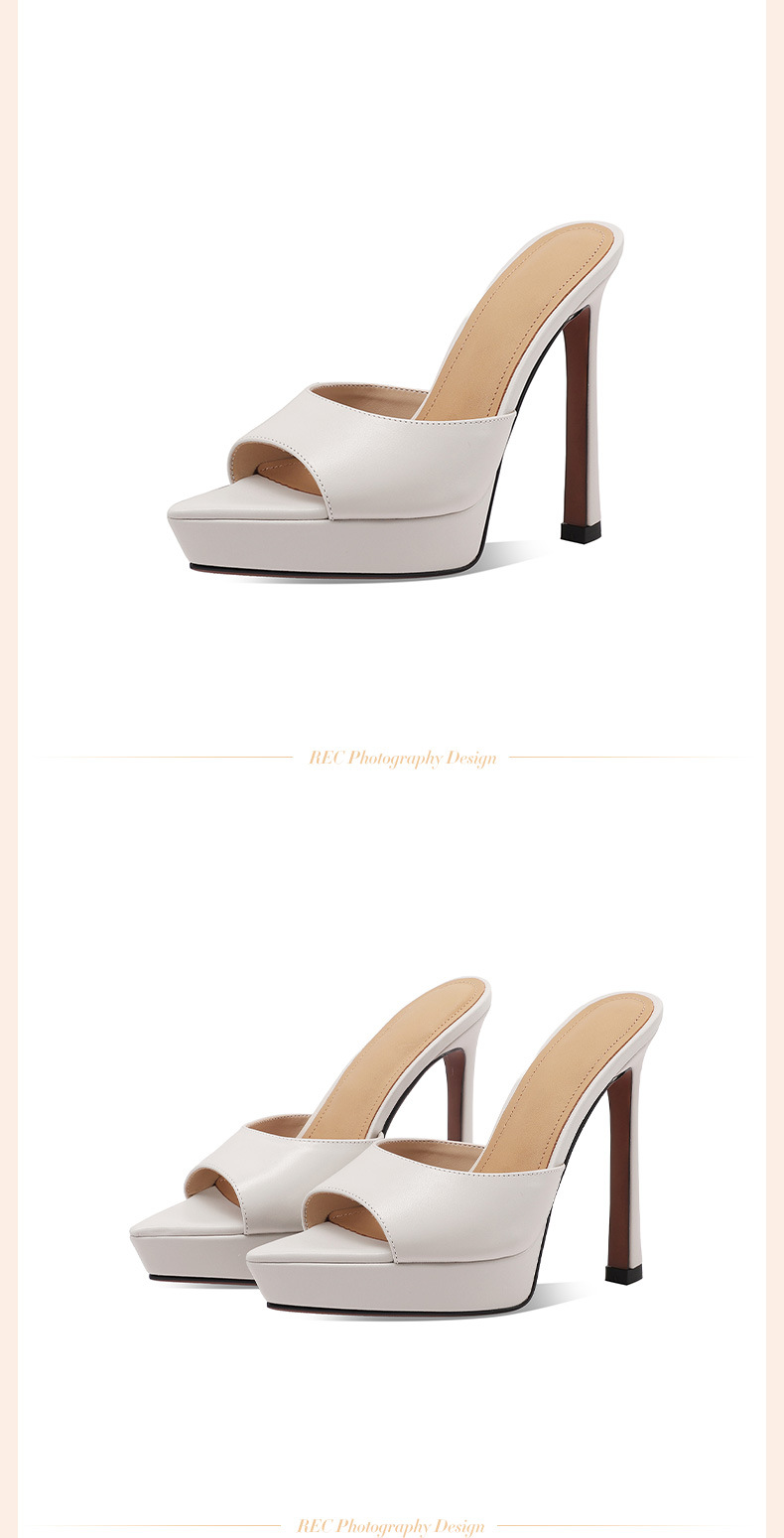 Sandal cao gót nữ mũi nhọn hở ngón, đế xuồng platform, da thật, gót 10 cm — Trần truồng 10㎝ chi tiết 15