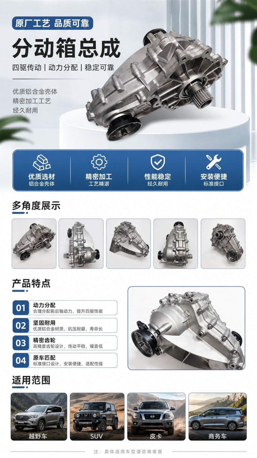 Four-wheel drive vehicle transfer case assembly, original factory aluminum alloy transmission gearbox parts, in-stock transmission transfer case assembly