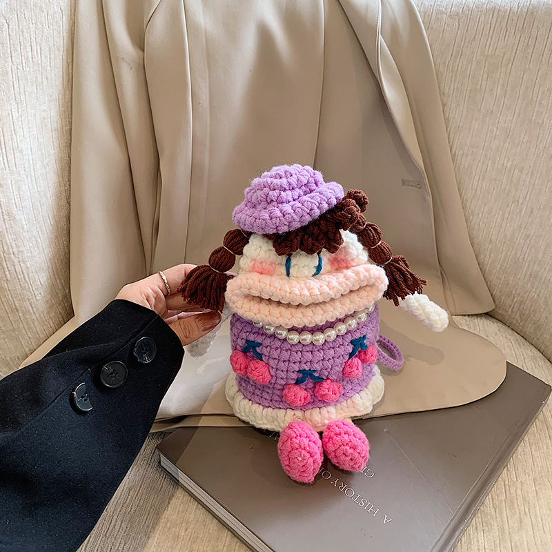 Cartoon lindos bolsos para niños productos acabados de gancho artesanal bolsos de hombro para niños muñecas feas y bonitas bolsos para niños