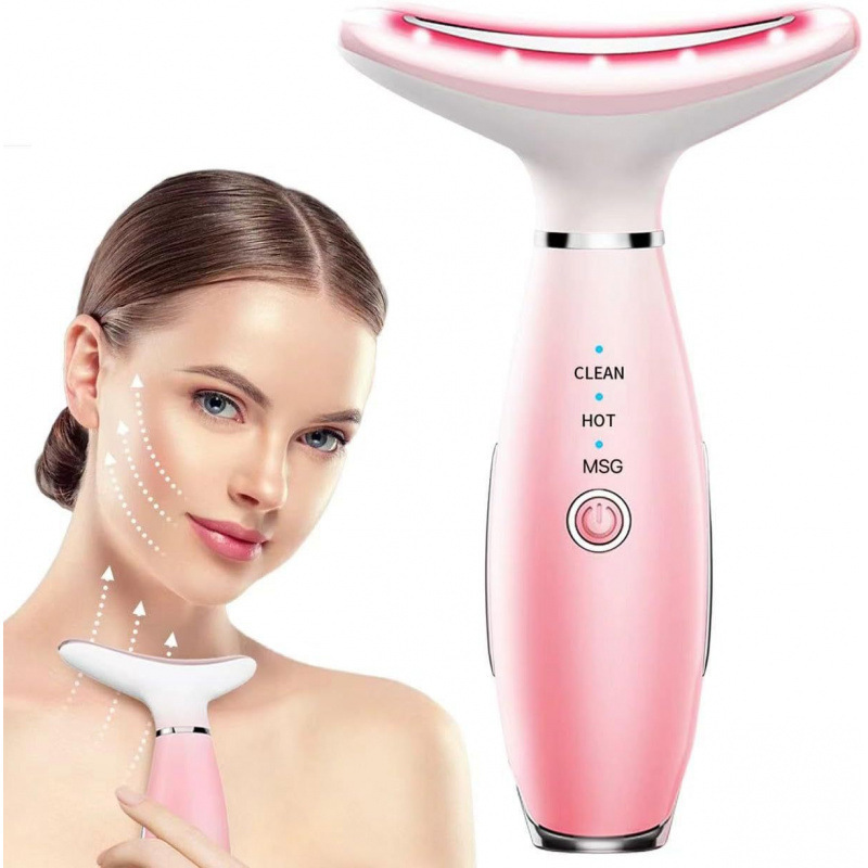 Fábrica transfronteriza de cuello doméstico instrumento de introducción de belleza máquina de masaje de vibración luz de color piel rejuvenecedora facial línea de cuello facial image 3