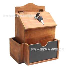现货木质信件箱桌面投票箱墙面装饰储物盒复古木质带锁意见箱