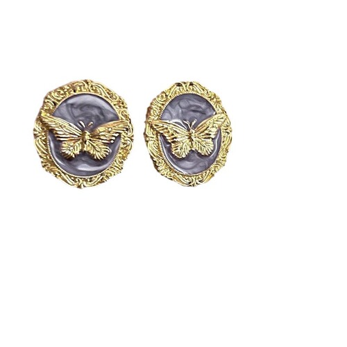 French Retro Butterfly Glaze Metal Earrings Light Luxury Niche Design Temperament Stud Earrings for Women