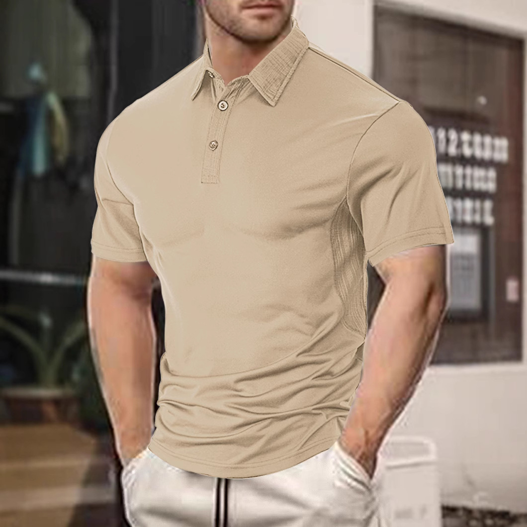 Monochrome Man- Monochrome Man- 25 New Cross-Border Breathable Summer Short Sleeve Solid Color Turn-Down Collar Button Casual Sports Men's Polo_voghion.com