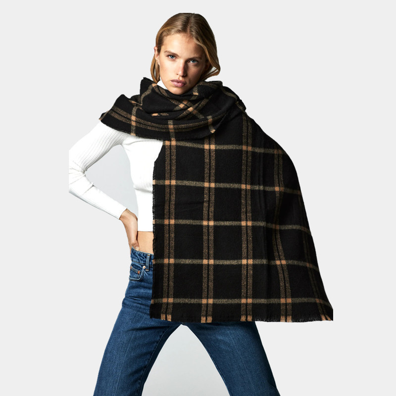 Amazon Venta caliente 2021 nueva bufanda negra a cuadros de doble cara para mujer otoño e invierno cálido bufanda de Cachemira chal grande