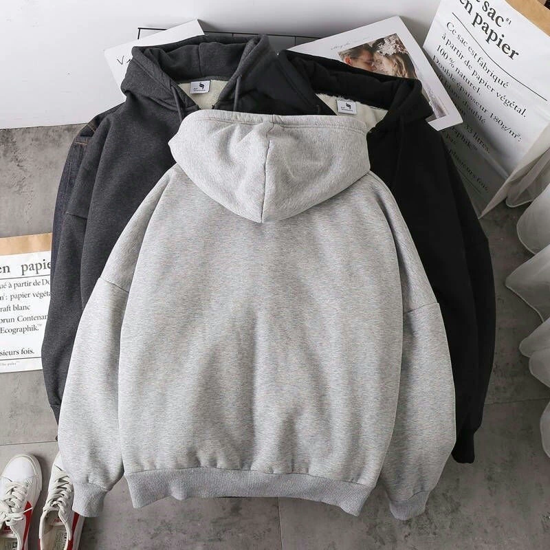 Оверсайз теплая куртка-пиджак с молнией, унисекс повседневный худи, с начесом