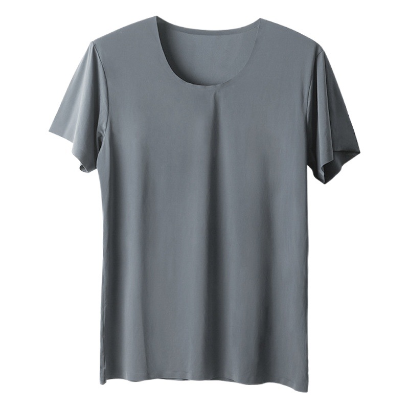 Summer Ice Silk Seamless Men's Short-sleeved White T-shirt Round Neck Half-sleeve Upper Clothes Thin Base Shirt Slim-fit Underwear