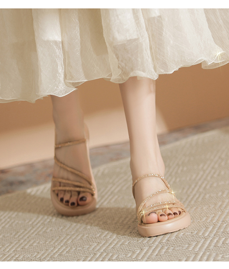 Sandal đính đá nữ đế thấp lấp lánh phong cách Tây, dễ phối đồ — BK110 màu bạc chi tiết 16