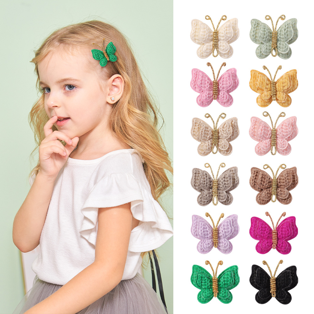 amazon handmade wool woven winding butterfly hairpin soft pure color all-matching barrettes baby headdress 3841