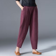 【5.5万人コレクション】純綿ワイドパンツ女性夏2025ゆるいサイズの白いハーレムパンツが痩せてカジュアル