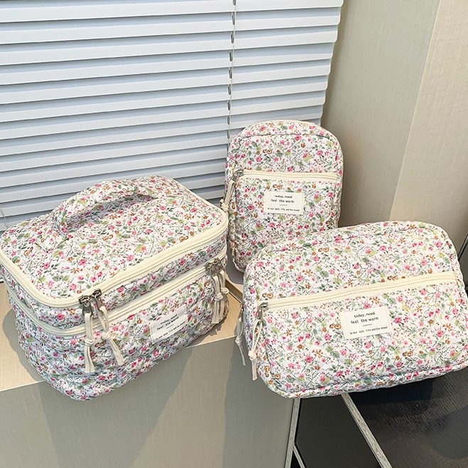 Nueva bolsa cosmética floral de gran capacidad bolsa de almacenamiento cosmética de alta calidad bolsa de baño de viaje portátil