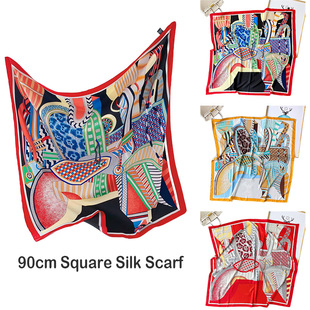 �羳����90б�y�I�󷽽� Women Silk Scarf Ůʿӡ���z�����Q���l
