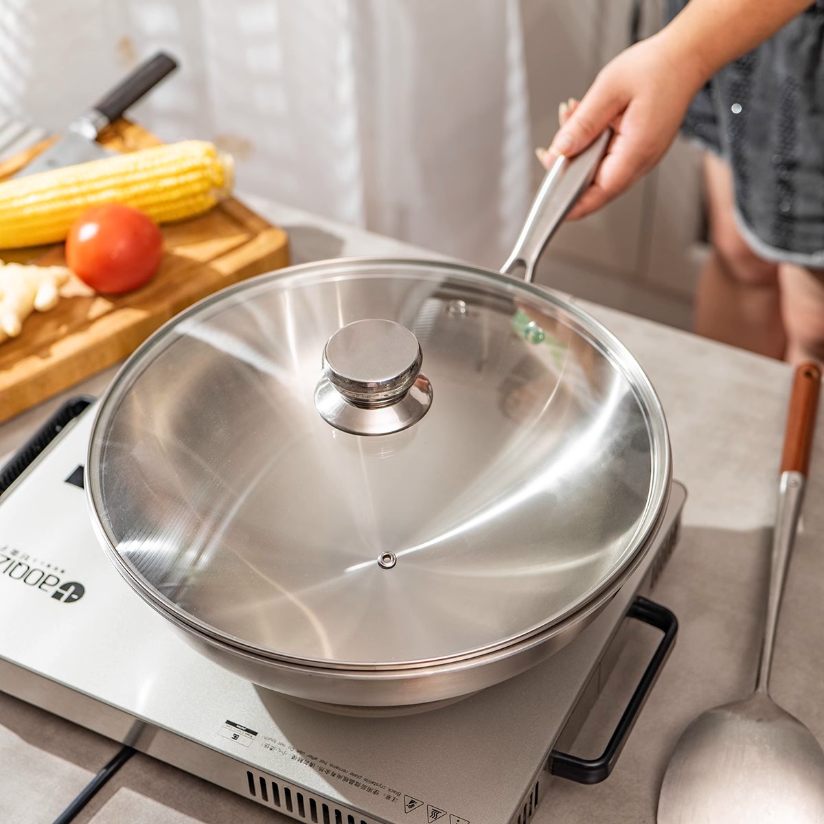 特价清仓 无涂层304不锈钢大炒锅 32CM  燃气电磁炉通用