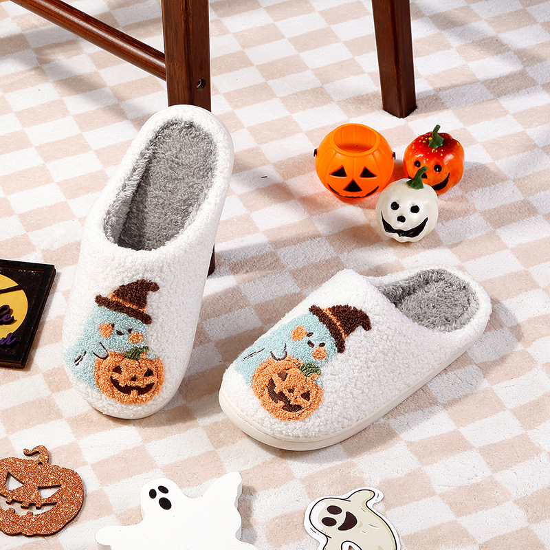 New comfortable home pumpkin ghost warm winter cotton slippers, thick-soled, soft-bottomed, and non-slip, suitable for couples and both men and women