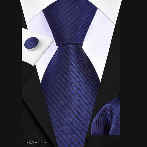 Men's three-piece business tie suit (8cm hand tie + pocket square + cufflinks) of the same fabric