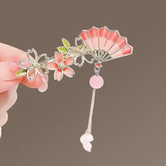新しい古代スタイルの花扇子漢服ヘアピン女の子前髪サイドタッセルヘアピンハイエンドシームレスカモノハシクリップ