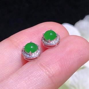 18k gold inlaid natural jade yang green egg face earrings a pair of jewelry earrings with certificate