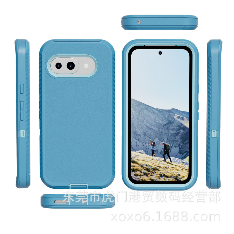 新しい Google Pixel9a に適した 3 つの保護電話ケース、落下防止および防塵のスリーインワン ディフェンダー保護カバー|undefined