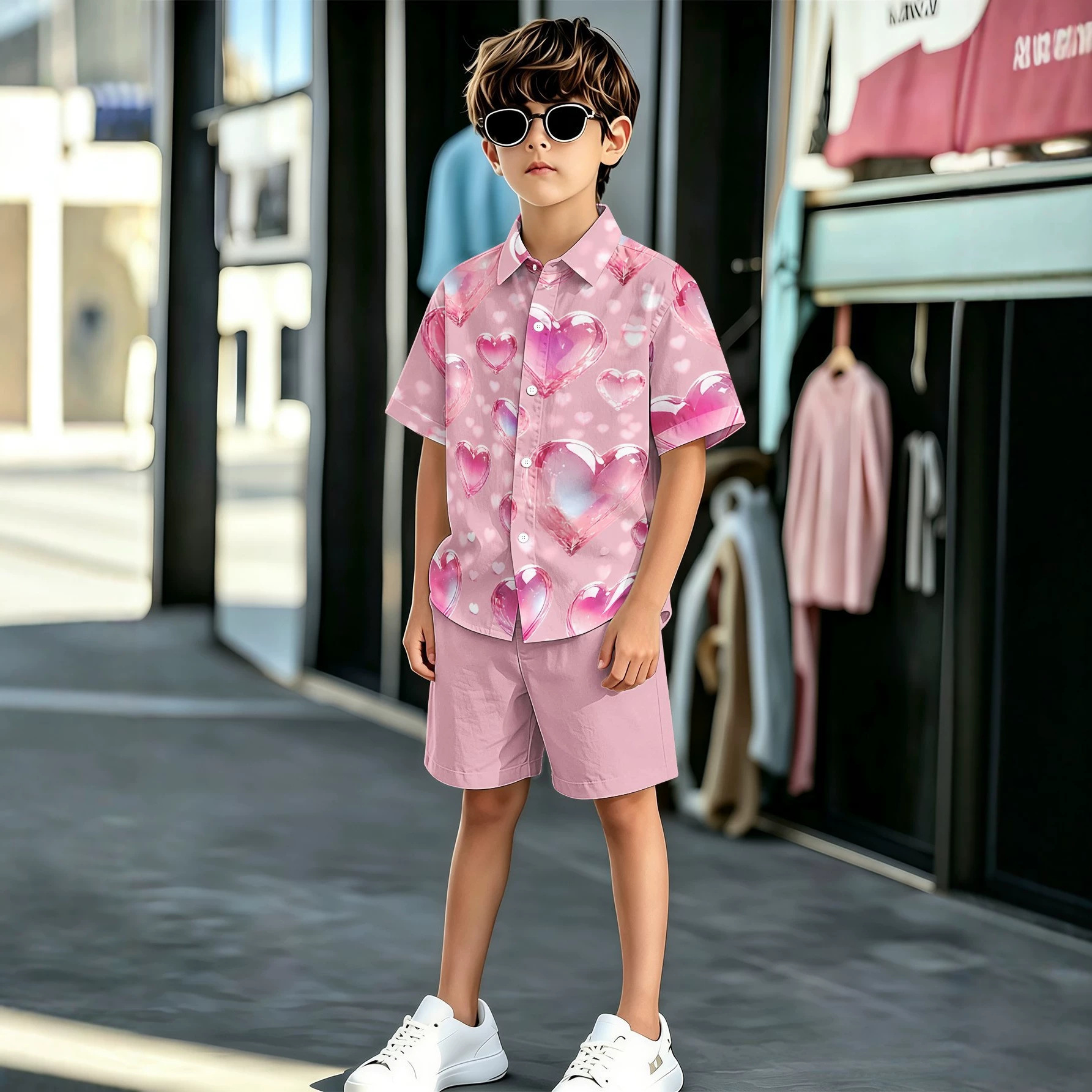 Multi-Element New Product, 3D Printed Pattern, Durable Attractive, Medium To Large Size Boys' Shirt And Shorts Set,_voghion.com