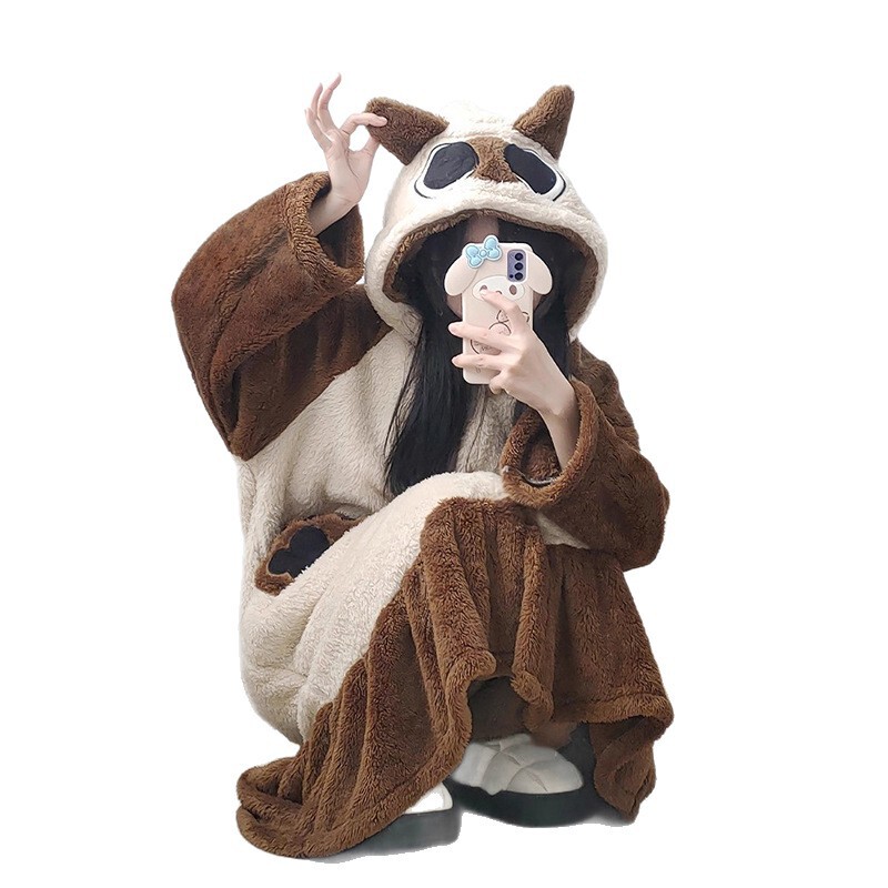 暹罗猫睡衣女款秋冬季可爱卡通睡袍珊瑚绒加绒加厚保暖套装家居服|undefined