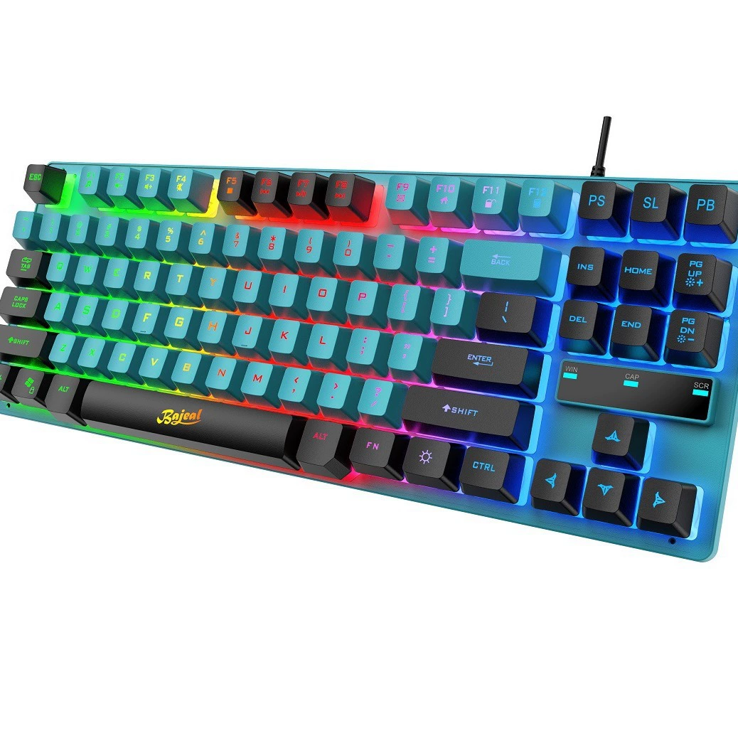 Клавиатура BAJEAL KB-10 проводная 87-клавишная механическая с цветовымRainbow переключателем, светодиодная подвесная caps для игр