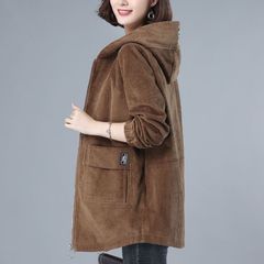 灯芯绒外套女秋冬中长款中年妈妈装冬季宽松大码洋气夹棉加厚棉服